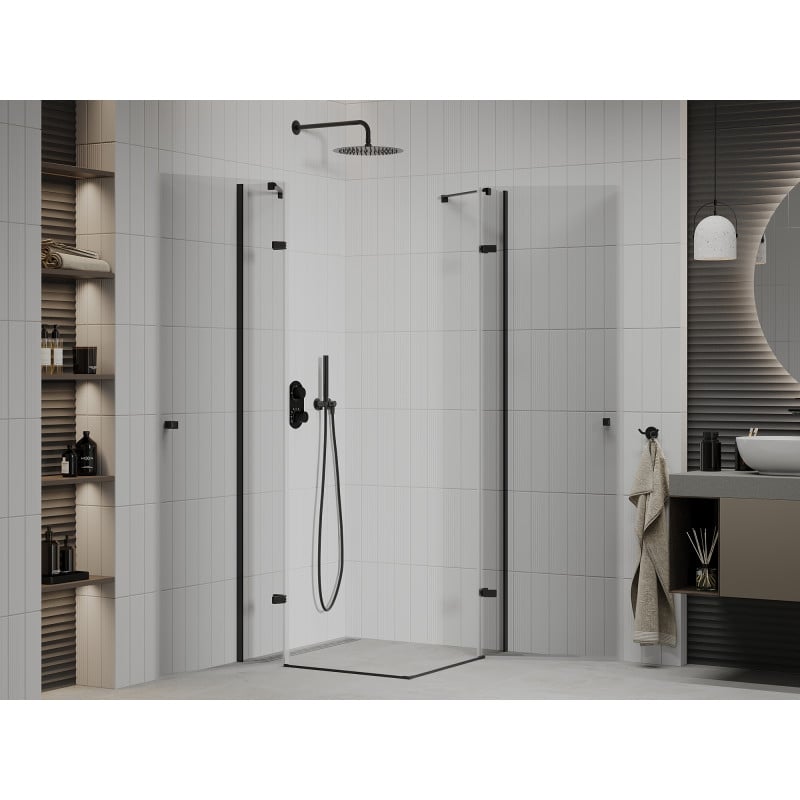 Mexen Roma Duo cabine de douche pivotante 90 x 90 cm, transparent, noir - 854-090-090-70-00-02