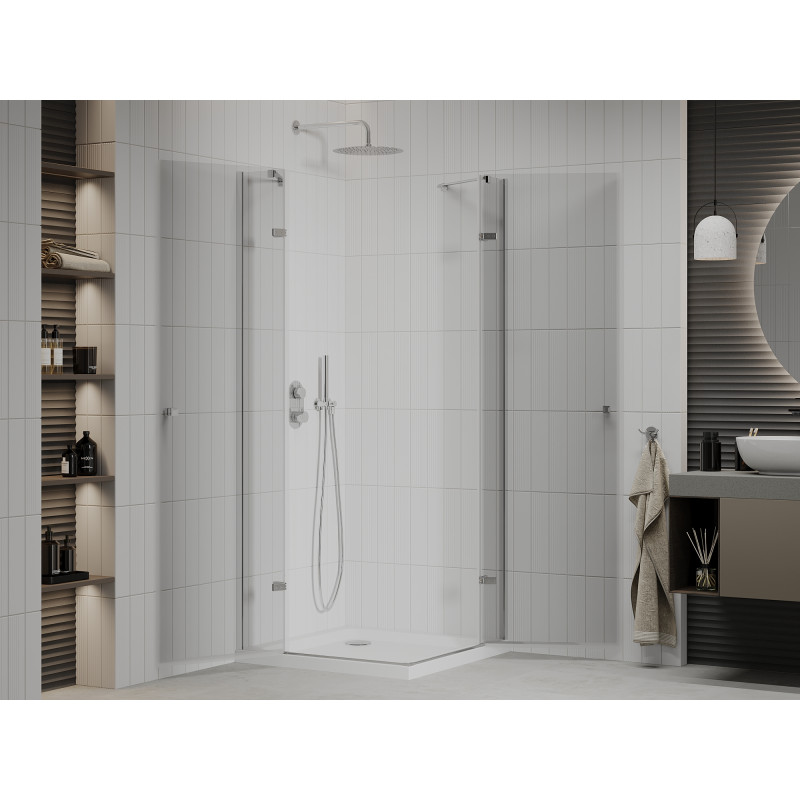 Mexen Roma Duo cabine de douche pivotante 70 x 70 cm, transparent, chrome + receveur plat - 854-070-070-01-02-4010
