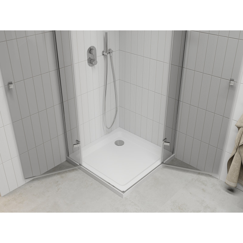Mexen Roma Duo cabine de douche pivotante 70 x 70 cm, transparent, chrome + receveur plat - 854-070-070-01-02-4010