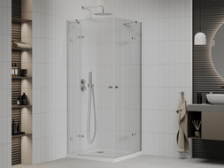 Mexen Roma Duo cabine de douche battante 70 x 70 cm, transparent, chrome + receveur Flat - 854-070-070-01-02-4010