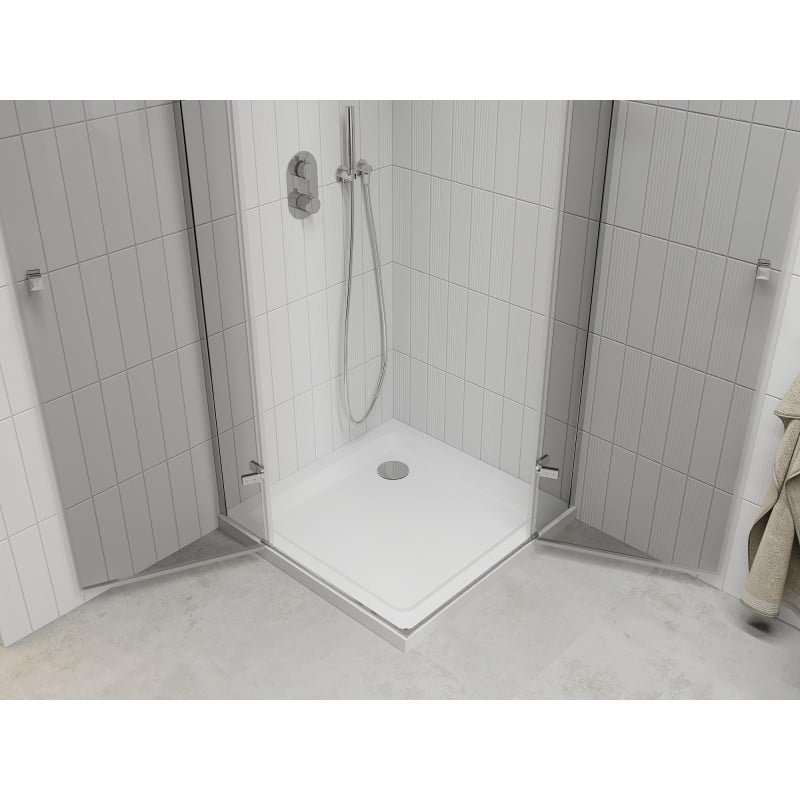 Mexen Roma Duo cabine de douche pivotante 80 x 80 cm, transparent, chrome + receveur Flat - 854-080-080-01-02-4010