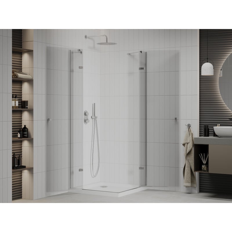 Mexen Roma Duo cabine de douche pivotante 90 x 90 cm, transparent, chrome + receveur Plat - 854-090-090-01-02-4010