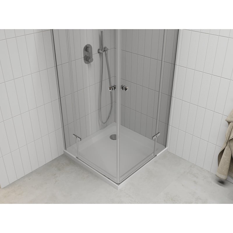 Mexen Roma Duo cabine de douche pivotante 90 x 90 cm, transparent, chrome + receveur Plat - 854-090-090-01-02-4010