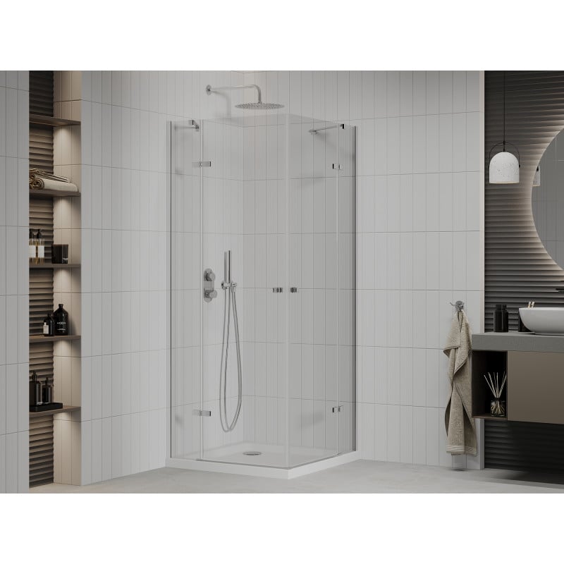 Mexen Roma Duo cabine de douche pivotante 90 x 90 cm, transparent, chrome + receveur Plat - 854-090-090-01-02-4010