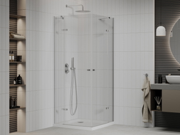 Mexen Roma Duo cabine de douche pivotante 90 x 90 cm, transparent, chrome + receveur Plat - 854-090-090-01-02-4010