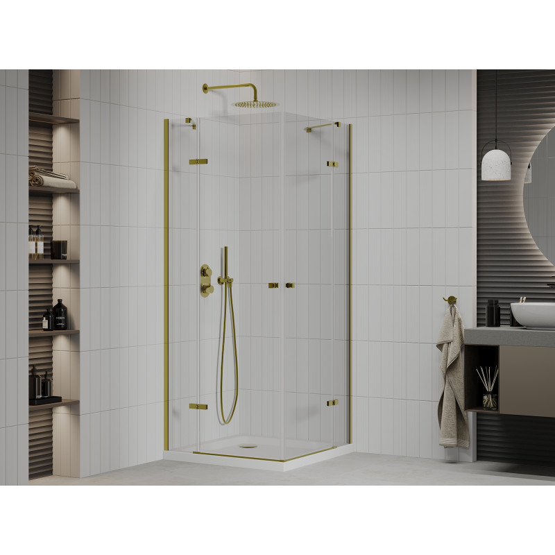 Mexen Roma Duo cabine de douche pivotante 70 x 70 cm, transparent, doré + receveur Flat - 854-070-070-50-02-4010G