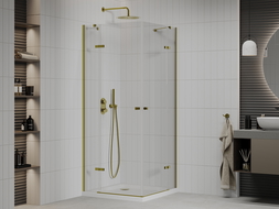 Mexen Roma Duo cabine de douche pivotante 70 x 70 cm, transparent, dorée + receveur plat - 854-070-070-50-02-4010G