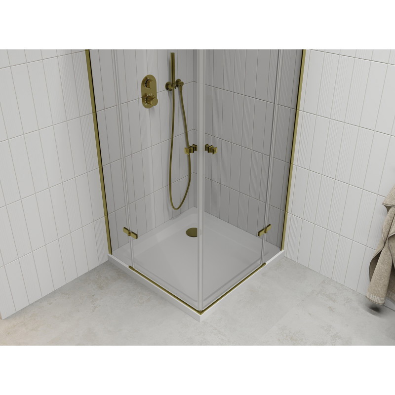 Mexen Roma Duo cabine de douche pivotante 70 x 70 cm, transparent, doré + receveur Flat - 854-070-070-50-02-4010G