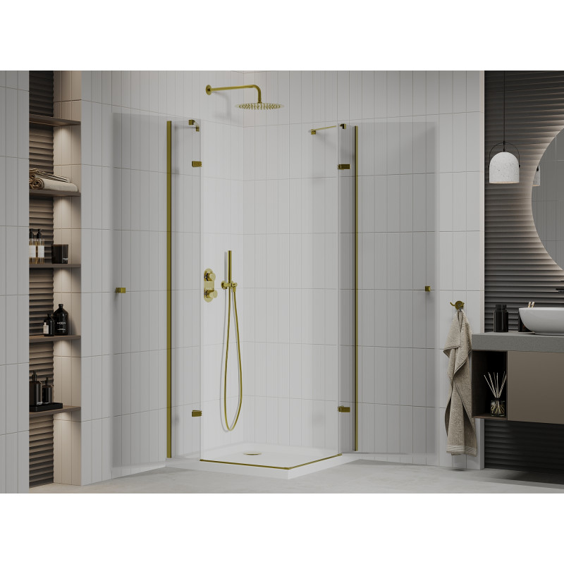 Mexen Roma Duo cabine de douche pivotante 70 x 70 cm, transparent, doré + receveur Flat - 854-070-070-50-02-4010G