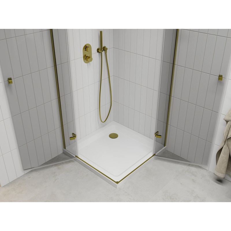 Mexen Roma Duo cabine de douche pivotante 80 x 80 cm, transparent, or + receveur plat - 854-080-080-50-02-4010G