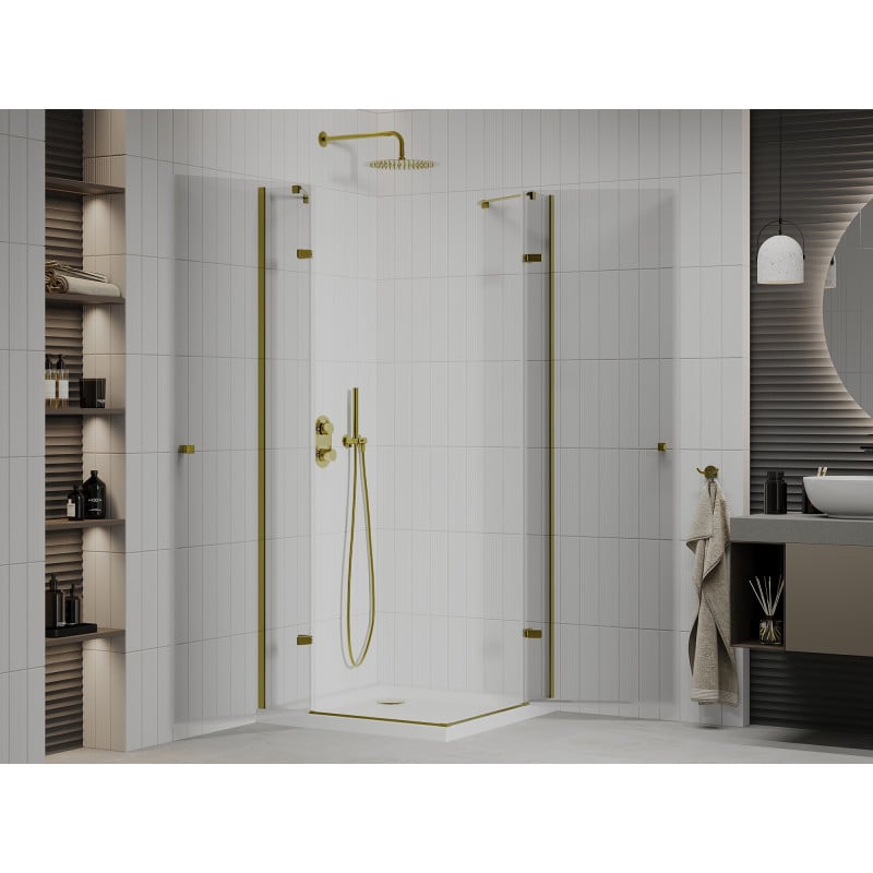 Mexen Roma Duo cabine de douche pivotante 100 x 100 cm, transparent, or + receveur Flat - 854-100-100-50-02-4010G