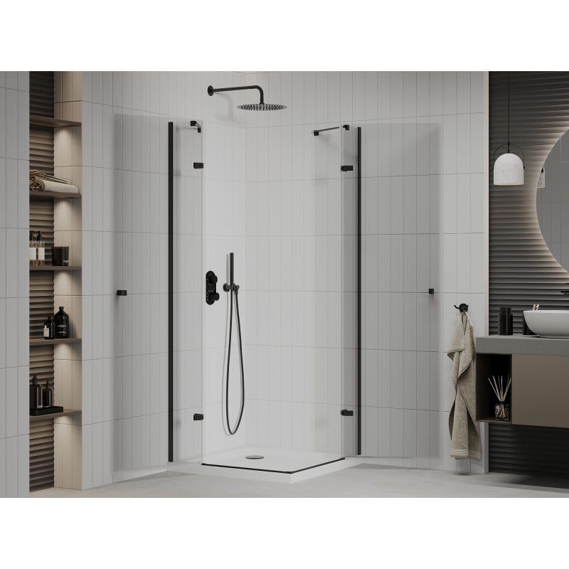 Mexen Roma Duo cabine de douche pivotante 70 x 70 cm, transparent, noir + receveur Flat - 854-070-070-70-02-4010B