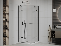 Mexen Roma Duo cabine de douche battante 80 x 80 cm, transparent, noir + receveur plat - 854-080-080-70-02-4010B