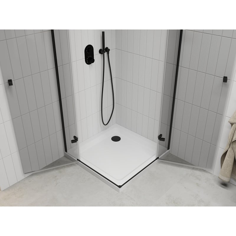Mexen Roma Duo cabine de douche battante 90 x 90 cm, transparent, noir + receveur plat - 854-090-090-70-02-4010B