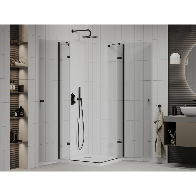 Mexen Roma Duo cabine de douche pivotante 100 x 100 cm, transparent, noir + receveur plat - 854-100-100-70-02-4010B