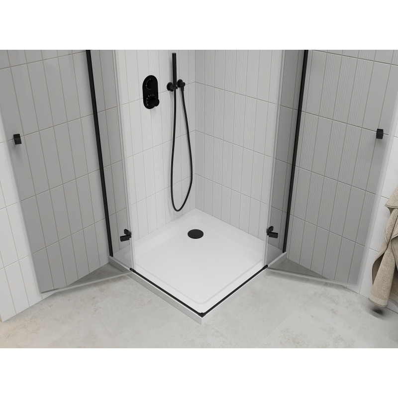 Mexen Roma Duo cabine de douche pivotante 100 x 100 cm, transparent, noir + receveur plat - 854-100-100-70-02-4010B