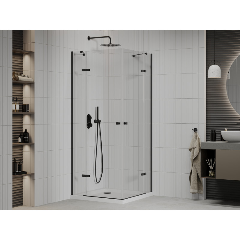 Mexen Roma Duo cabine de douche pivotante 100 x 100 cm, transparent, noir + receveur plat - 854-100-100-70-02-4010B