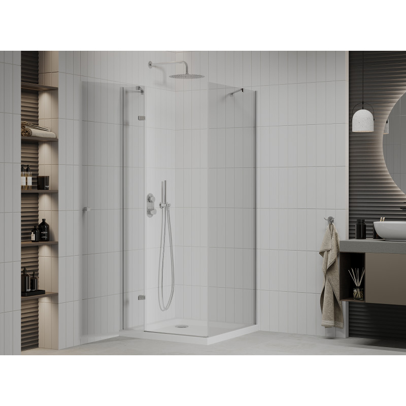 Mexen Roma cabine de douche battante 100 x 100 cm, transparente, chromée + receveur Flat - 854-100-100-01-00-4010
