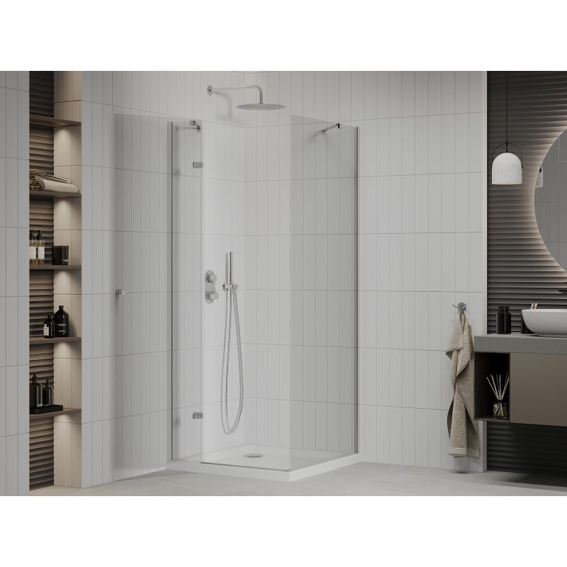Mexen Roma cabine de douche pivotante 90 x 90 cm, transparent, chrome + receveur Flat - 854-090-090-01-00-4010