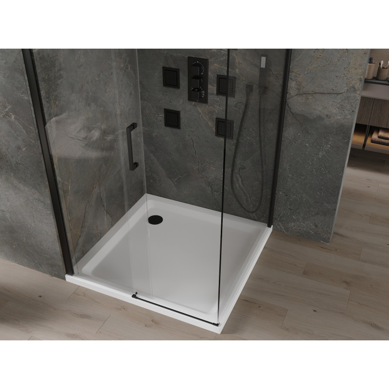 Mexen Omega cabine de douche coulissante 100 x 100 cm, transparent, noir + receveur de douche Flat, blanc
