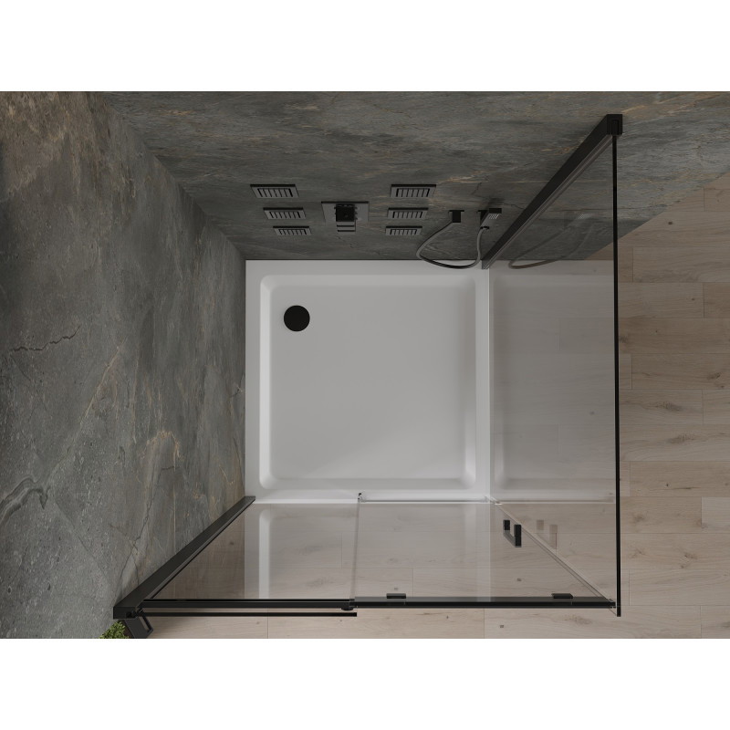 Mexen Omega cabine de douche coulissante 100 x 100 cm, transparent, noir + receveur de douche Flat, blanc
