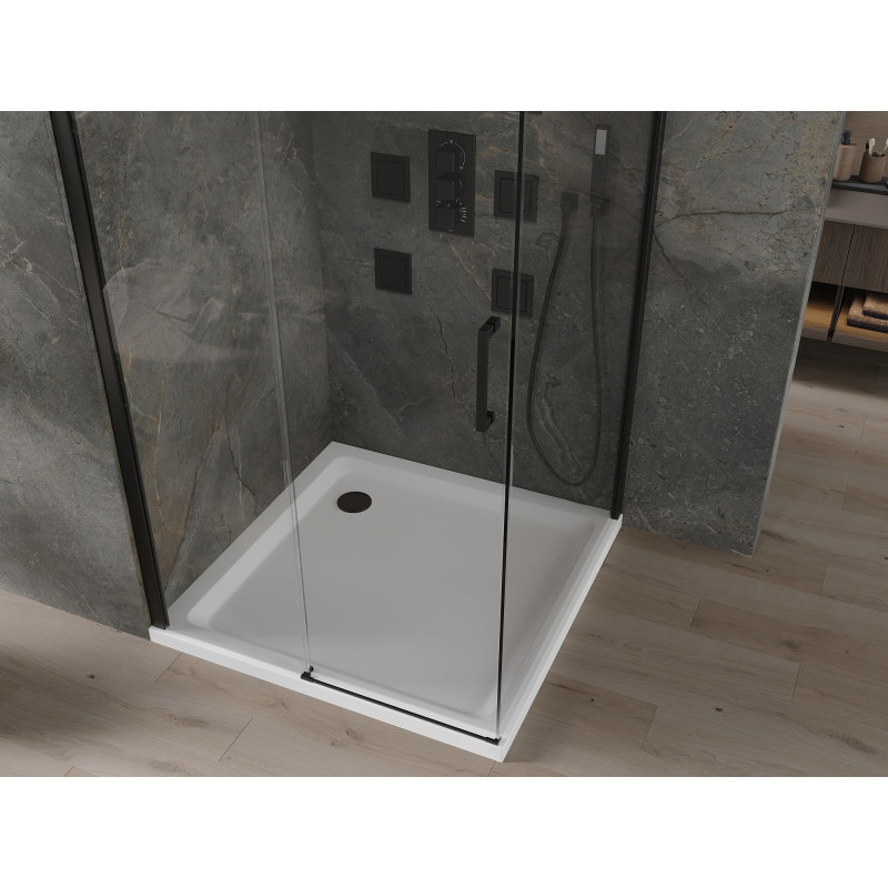 Mexen Omega cabine de douche coulissante 100 x 100 cm, transparent, noir + receveur de douche Flat, blanc