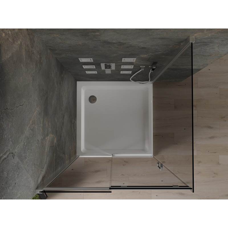Mexen Omega cabine de douche coulissante 100 x 100 cm, graphite, chrome + receveur Flat, blanc - 825-100-100-01-40-4010