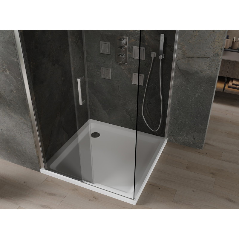 Mexen Omega cabine de douche coulissante 100 x 100 cm, graphite, chrome + receveur Flat, blanc - 825-100-100-01-40-4010