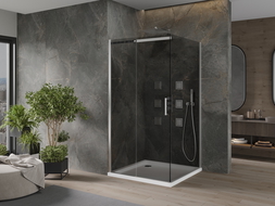 Mexen Omega cabine de douche coulissante 100 x 100 cm, graphite, chrome + receveur plat, blanc - 825-100-100-01-40-4010