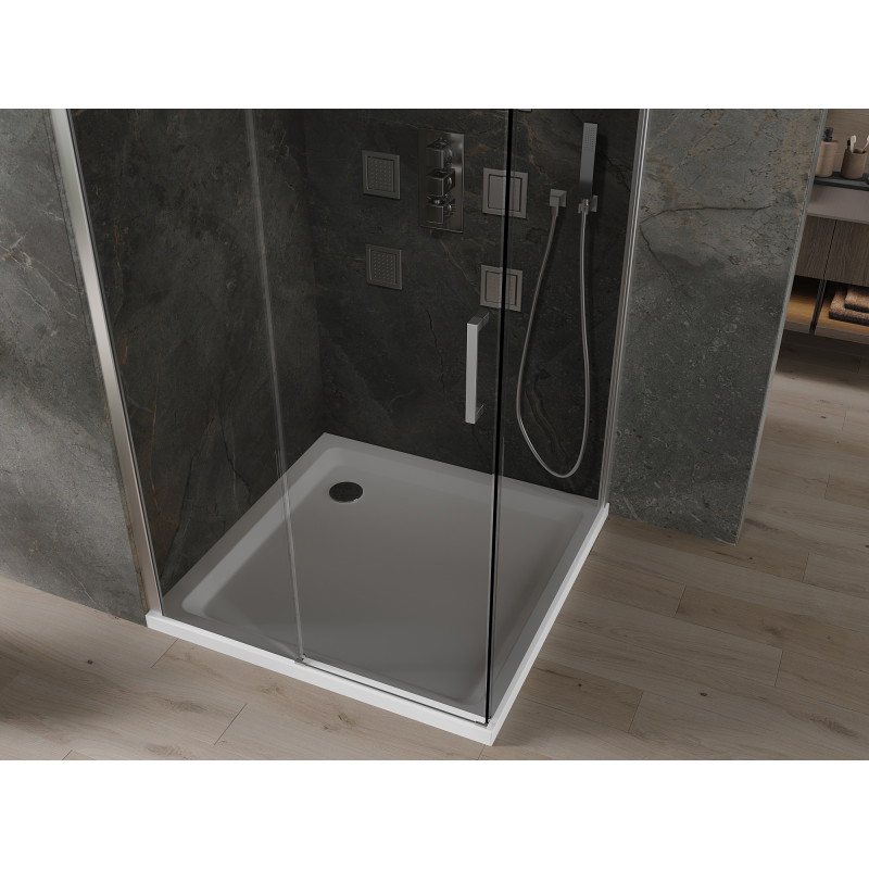 Mexen Omega cabine de douche coulissante 100 x 100 cm, graphite, chrome + receveur Flat, blanc - 825-100-100-01-40-4010