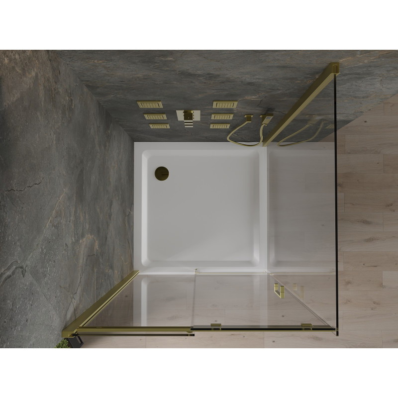 Mexen Omega cabine de douche coulissante 100 x 100 cm, transparente, dorée + receveur plat - 825-100-100-50-00-4010