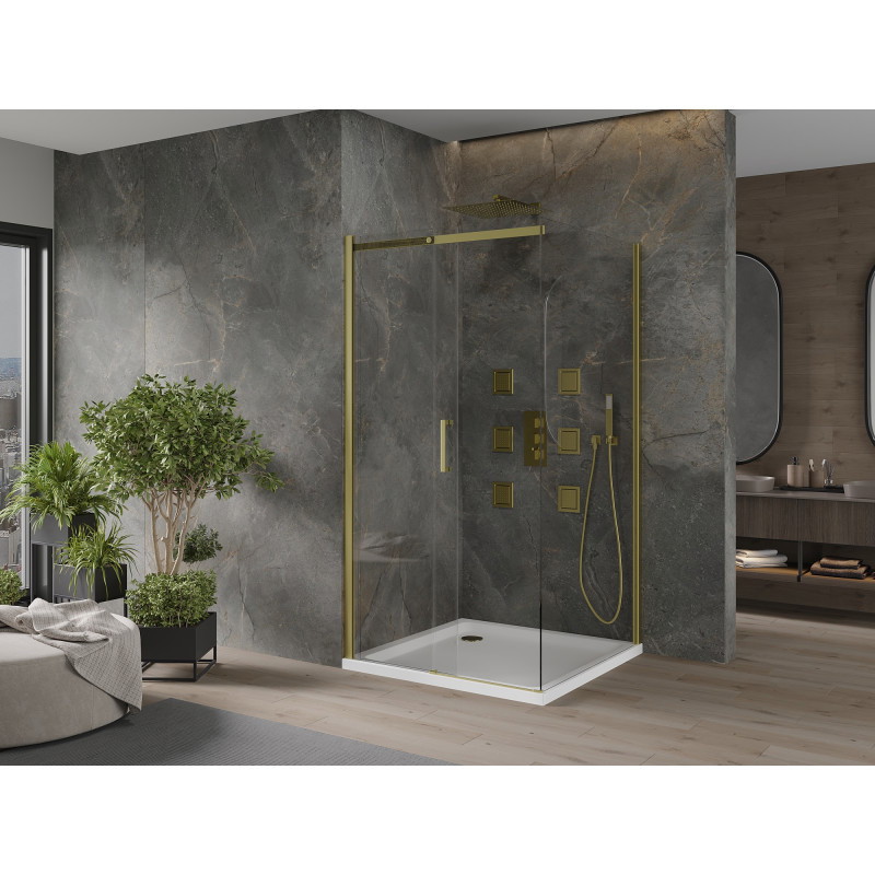 Mexen Omega cabine de douche coulissante 100 x 100 cm, transparente, dorée + receveur plat - 825-100-100-50-00-4010