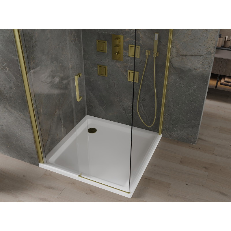 Mexen Omega cabine de douche coulissante 100 x 100 cm, transparente, dorée + receveur plat - 825-100-100-50-00-4010