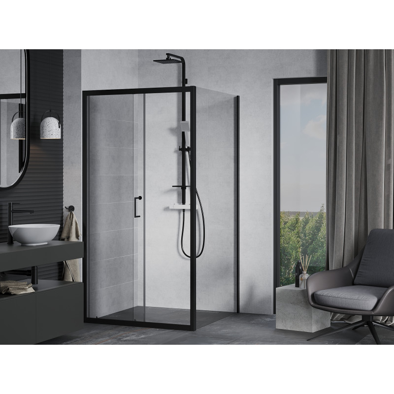 Mexen Apia cabine de douche coulissante 100 x 100 cm, transparente, noire - 840-100-100-70-00