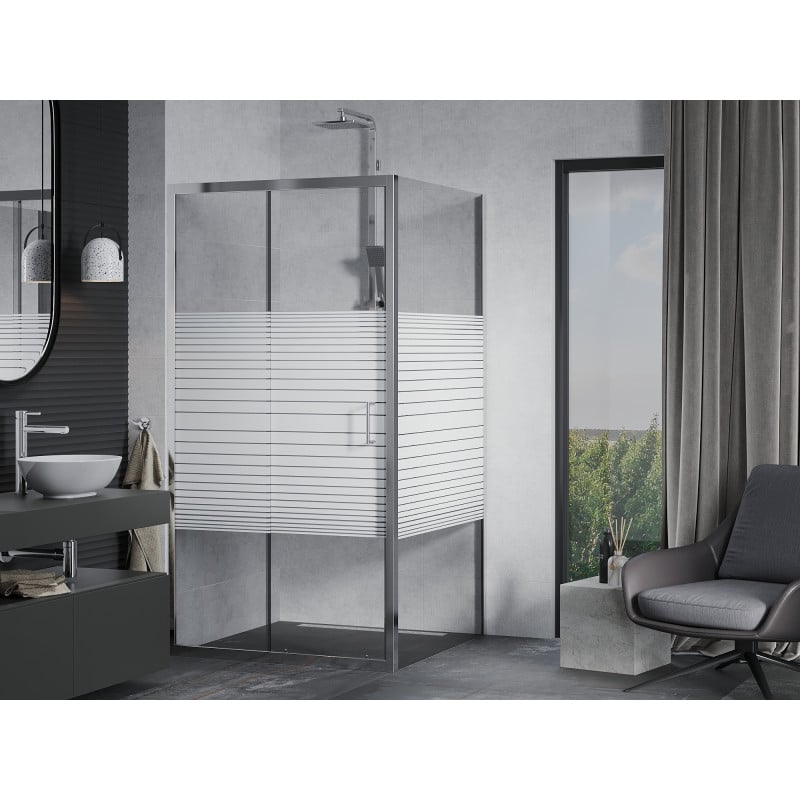 Mexen Apia cabine de douche coulissante 90 x 90 cm, bandes blanches, chrome - 840-090-090-01-20