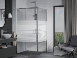 Cabine de douche coulissante Mexen Apia 90 x 90 cm, bandes, chrome - 840-090-090-01-20