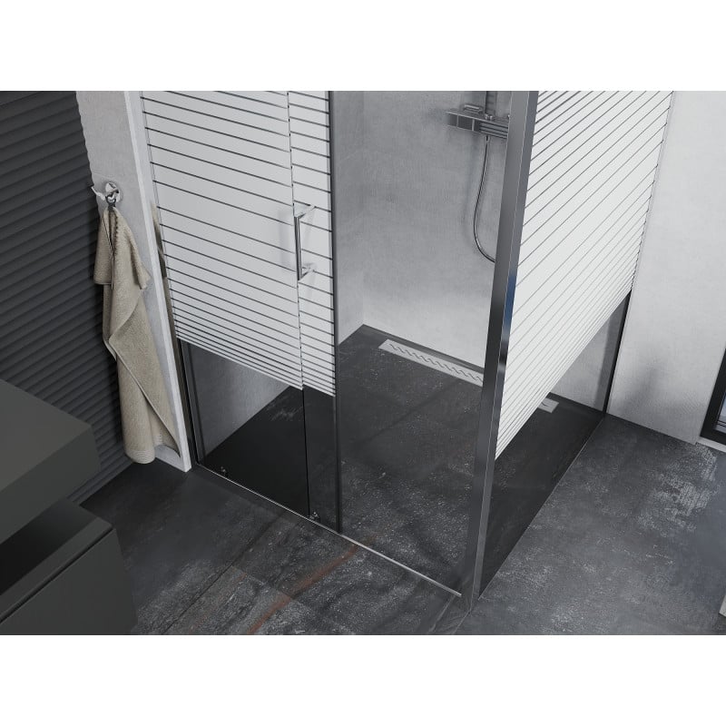 Mexen Apia cabine de douche coulissante 90 x 90 cm, bandes blanches, chrome - 840-090-090-01-20