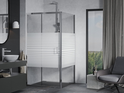 Mexen Apia cabine de douche coulissante 100 x 100 cm, bandes blanches, chrome - 840-100-100-01-20
