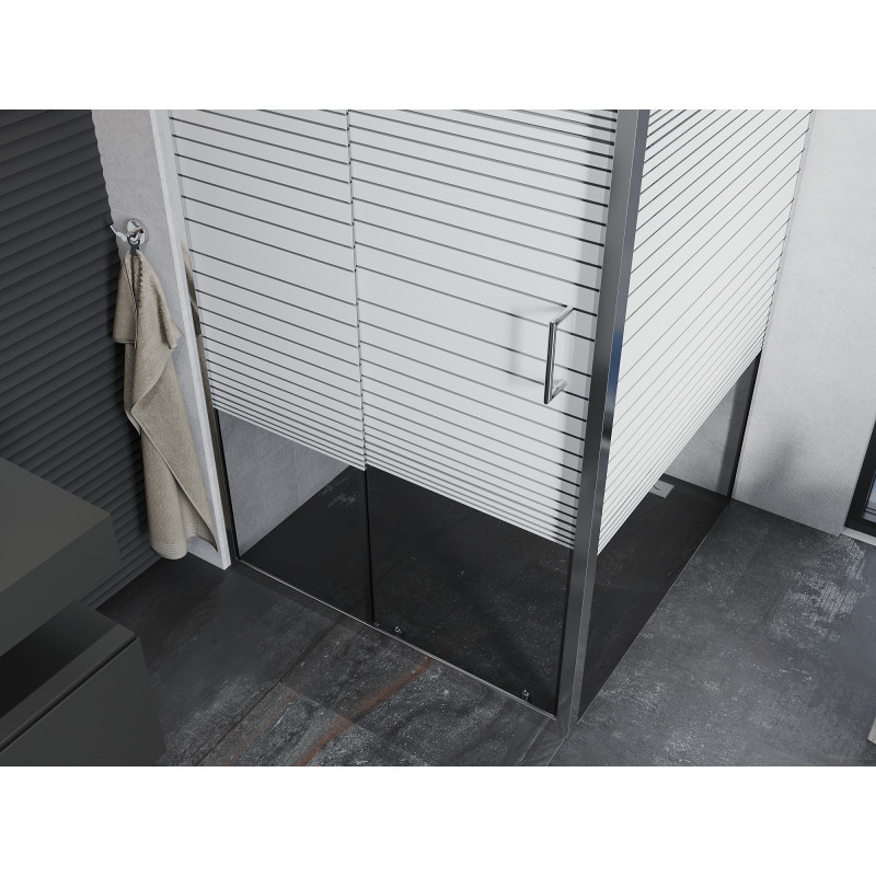 Mexen Apia cabine de douche coulissante 100 x 100 cm, bandes blanches, chrome - 840-100-100-01-20