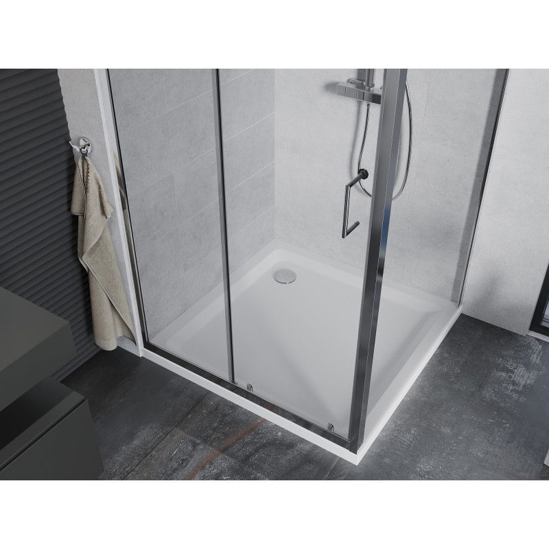 Mexen Apia cabine de douche coulissante 90 x 90 cm, transparente, chrome + receveur Flat - 840-090-090-01-00-4010