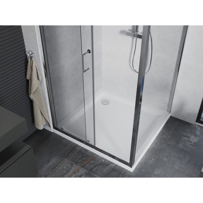 Mexen Apia cabine de douche coulissante 90 x 90 cm, transparente, chrome + receveur Flat - 840-090-090-01-00-4010