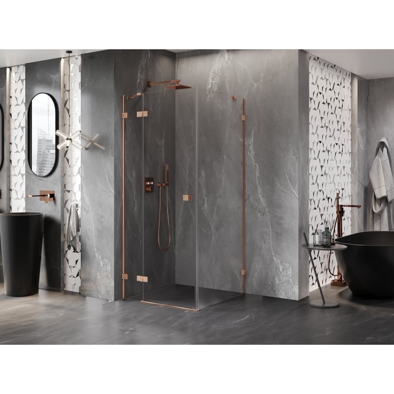Mexen Lunar cabine de douche pivotante gauche 80 x 80 cm, transparent, cuivre brossé - 834-080-080-65-00-L