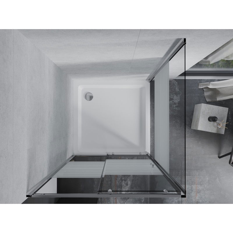 Mexen Apia cabine de douche coulissante 100 x 100 cm, bandes blanches, chrome + receveur plat - 840-100-100-01-20-4010