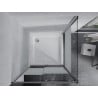 Cabine de douche coulissante Mexen Apia 100 x 100 cm, bandes blanches, chrome + receveur Flat - 840-100-100-01-20-4010