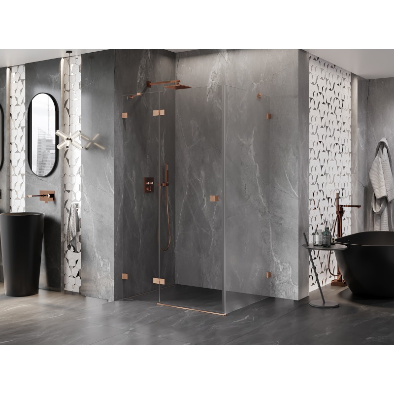 Mexen Lunar cabine de douche pivotante gauche 100 x 80 cm, transparent, cuivre brossé - 834-100-080-65-00-L