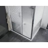 Cabine de douche coulissante Mexen Apia 100 x 100 cm, bandes blanches, chrome + receveur Flat - 840-100-100-01-20-4010