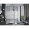 Cabine de douche coulissante Mexen Apia 100 x 100 cm, bandes blanches, chrome + receveur Flat - 840-100-100-01-20-4010