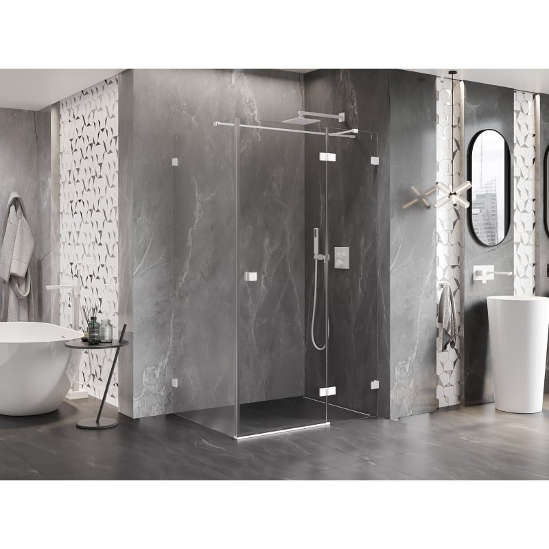 Mexen Lunar T cabine de douche pivotante droite 135 x 90 cm, transparent, blanc - 834T-135-090-20-00-P