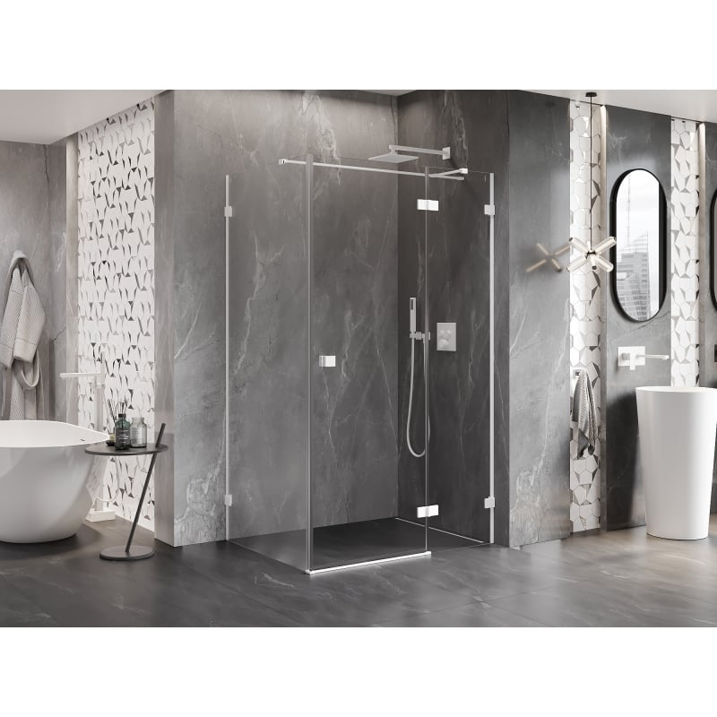 Mexen Lunar T cabine de douche pivotante droite 130 x 110 cm, transparent, blanc - 834T-130-110-20-00-P