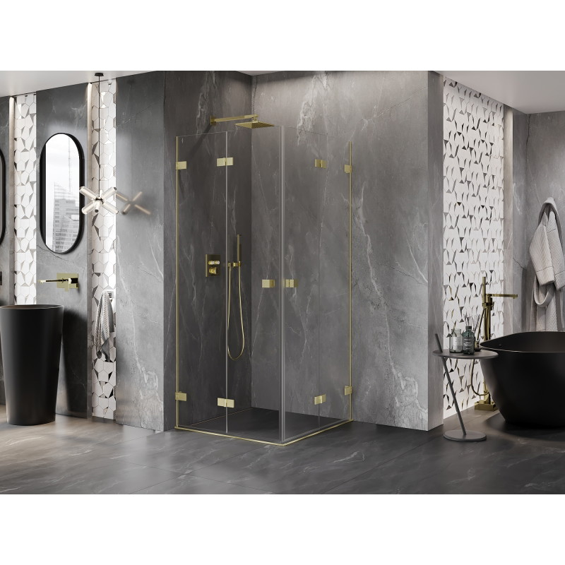 Mexen Lunar-F Duo cabine de douche pliante 80 x 80 cm, transparent, or brossé - 836-080L-080P-55-00